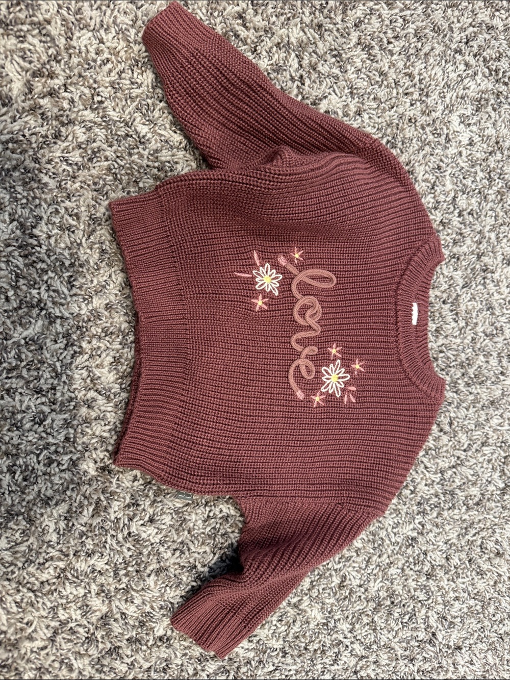 Cozy 'Love' Embroidered Crewneck Sweater in Mauve